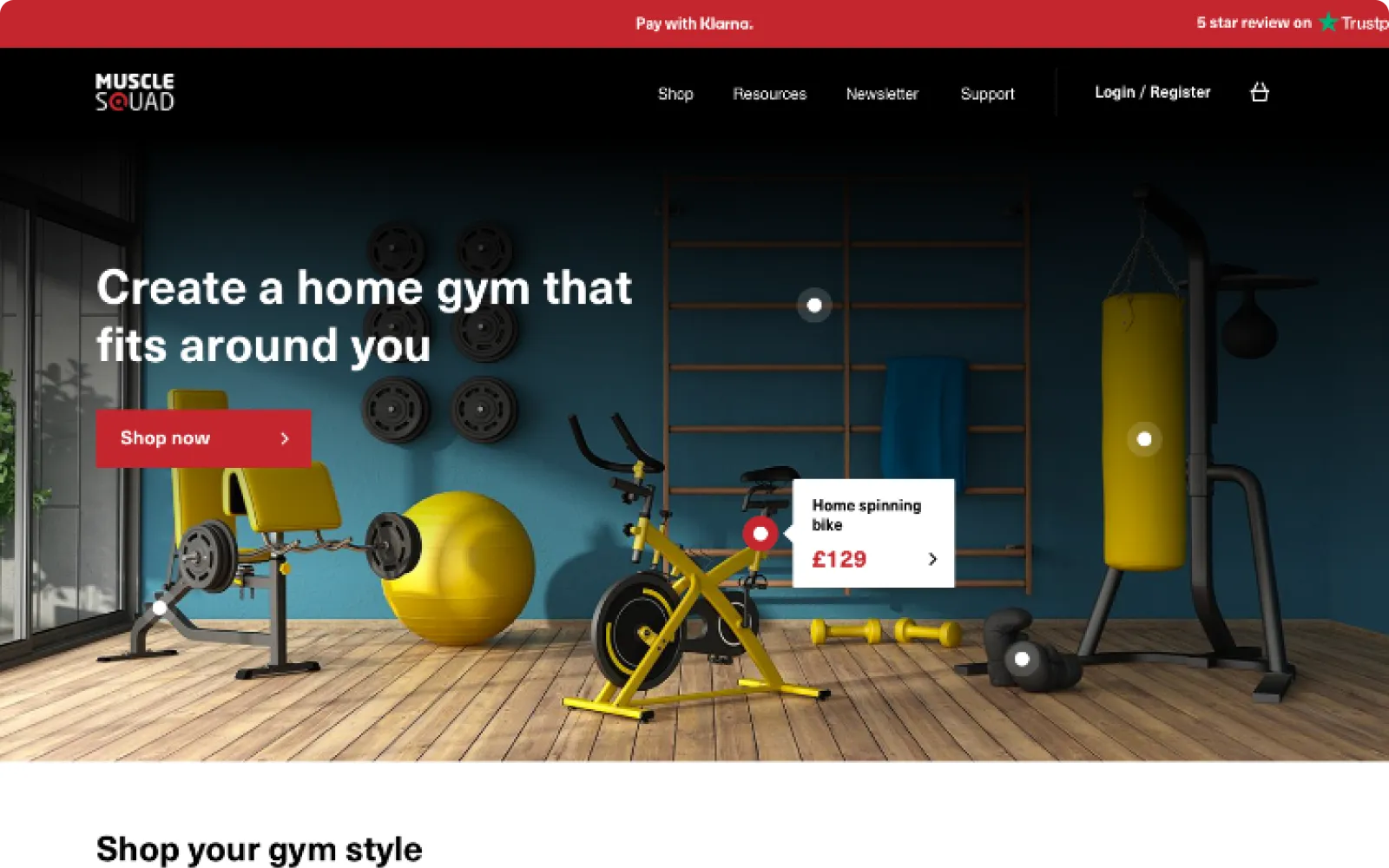 An image of the MuscleSquad e-commerce website